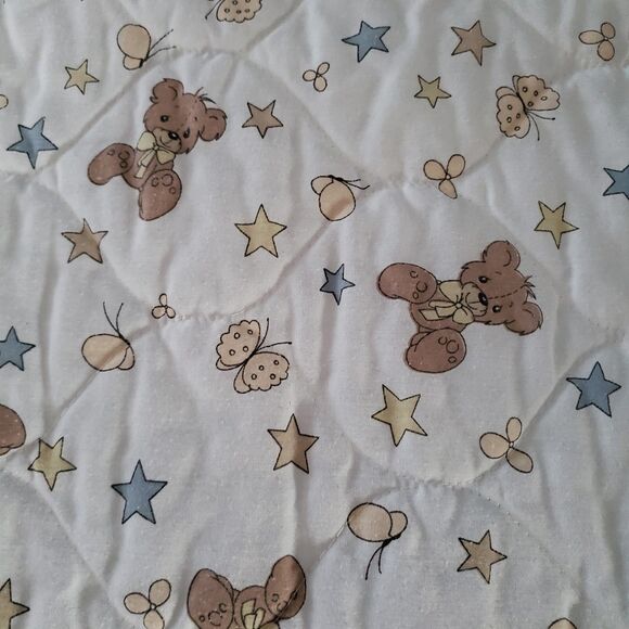 1986 Precious Moments Boy w/ Teddy Bear Quilted Crib Comforter Eyelet Trim 42x33 - Picture 6 of 8